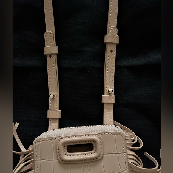 Maje Beige Croc-Embossed Fringe Crossbody Bag - Picture 4 of 9